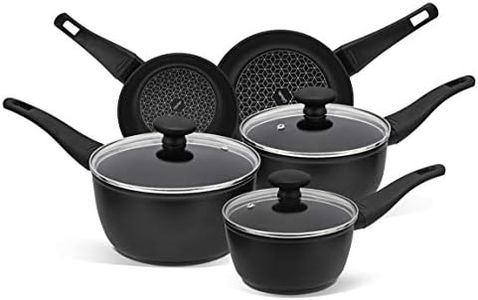 Prestige Thermo Smart Pots and Pans Sets Non Stick with Heat Indicators - Induction Hob Pan Set of 5, PFOA Free, Dishwasher Safe Cookware, Made In Italy, Black
