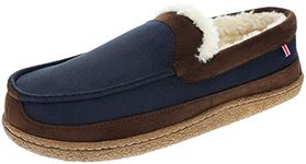 IZOD Men's Two-Tone Moccasin Slipper, Warm Soft Classic Slip-On, Men's Sizes 8 to 13, Navy Blue, 11-12