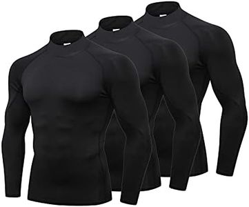 LANBAOSI 3 Pack Mens Mock Turtleneck Compression Shirts Long Sleeve Sun Protection Shirts Cooling Workout Gym Tops Undershirt, Black+black+black, Medium