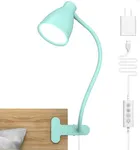 BOHON Desk Lamp with Clamp, 10W 38 LED Clip on Light, 3 Color 10 Brightness Auto Off Timer, Flexible Gooseneck Clip Lamp, Desk Lights for Office Home Bed Bedside Reading, Adapter Include, Teal