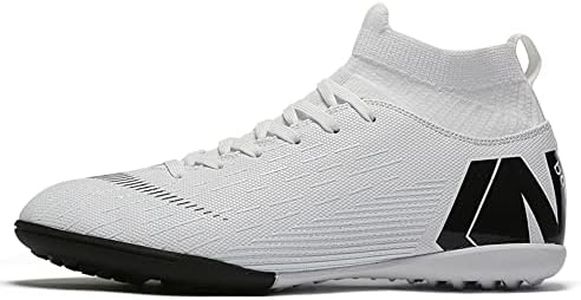 SNELIENIAO Men's Soccer Cleats Shoes Turf Indoor Football Cleats High Top Breathable Soccer Shoes Outdoor Training TF/AG (White Tf, 6.5)