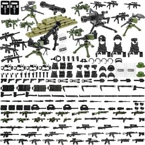 BrickBounty 130 Pcs Guns-Weapon-Packs Compatible with Major Brand Building Block, Helmet Vest Army Equipment Accessories Set for Bricks Soldier Tinyfigures WW2 Military Bases SWAT Rangers Ammo.