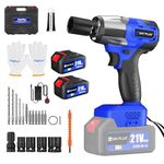 DICN Cordless Impact Wrench 1/2 inch, Brushless Impact Gun 420N.m High Torque, 3200rpm Variable Speed, with 2 x Batteries 6000mAh Li-Ion, Socket Set & Carry Box