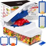 Vegetable Chopper, Food Onion Chopper Cutter, Vegetable Mandoline Slicer Dicer, Kitchen 4 in 1 Veggie Chopper with Container for Potato Salad Carrot, Blue