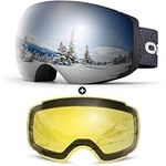 Odoland OTG Ski Goggles Set with Detachable Lens, Frameless Interchangeable Magnetic Lens for Skiing Skating Snowboard, Anti-Fog and UV400 Protection Snow Goggles for Men and Women