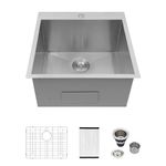 Logmey 22 Laundry Sink Drop In -22x22 Inches Handmade Laundry Utility Sink 12 Inch Deep Topmount Sink 16 Gauge Stainless Steel Single Bowl Sink for Laundry Room 22x22x12 Inch