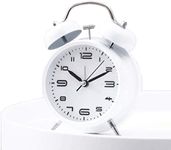 Cotchear 4 inches Twin Bell Alarm Clock, Extra Loud Machinical Ringtone, Frosted Shell, Backlight, No Noise Desk Clock for Home Office (White)