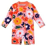 HUAANIUE Baby Girls One Piece Swimwear 6M-6Y Long Children Swimming Swimsuit UPF 50+ UV Wetsuit Surfing Clothes(PeachFlower,12M)