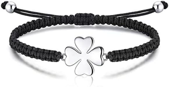 Trebol 4 Hojas Pulsera Mujer Plata, Amistad Negras Pulsera Niña, Pulseras de la Suerte, Personalizada Joyeria Pulsera Trenzado Cuerda Profesora, Regalos Cumpleaños Amigas Madre Amiga Hilo Tela Mama