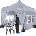 SUNMER 3x3M Pop-Up Gazebo with 4 Sides - Fully Waterproof (420D Oxford PVC) with Heavy Duty Rust-Resistant Steel Frame - Wheeled Carry Bag Included for Easy Transportation - Grey