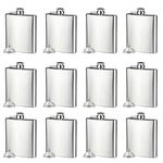 12 Pack 8 Oz Hip Flask for Liquor Matte Black Stainless Steel Leakproof with 12 Funnel for Gift, Fishing, Camping, Hunting, Hiking, Wedding Party, Traveling(Silver)