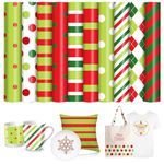 AnyDesign 10 Sheet Christmas Heat Vinyl Transfer 12"x 10" Green Red Stripes Dots Pattern HTV Iron on Vinyl Adhesive Craft Vinyl for DIY Fabric T-Shirt Hat Bag Craft Supplies