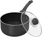 2 Quart Nonstick Saucepan with Glass Lid - Multipurpose Pot Use for Home Kitchen or Restaurant (Black)- Utopia Kitchen