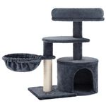 FEANDREA Cat Tree, Small Cat Tower, Cat Condo, Kitten Activity Center with Scratching Post, Basket, Cave, Smoky Gray UPCT59G