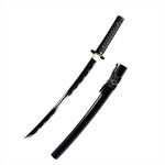 JIHPEN sword, Black Katana Wakizashi Tanto Set,Full Tang Samurai Sword,Sharp,Spring Steel Blade with Black Scabbard (B - Wakizashi)