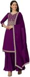 TRENDMALLS Women's Vichitra Silk Embroidery Kurta Sharara Suit Set (UKTM.G132-Purple-S)