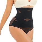 Bafully Compression Thong Shapewear for Women Tummy Control Underwear High Waist Body Shaper Butt Lifter Cross Panty Girdle(Black, L)