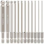 Hakkin 12Pcs Ball End Allen Key Bit Set 100mm Metric Ball End Hex Bits 1/4” Hex Shank S2 Steel Magnetic Allen Wrench Drill Bit Set H1.5-H10 Hex Key for Furniture Assembly