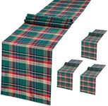 Plaid Green Table Runner for Christmas: 4 Packs 13x84 Inches Xmas Buffalo Plaid Table Linens Kitchen Dining Winter Party Table Decorations