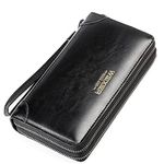 Large Wallet Clutch Long Leather Cellphone Purse Business Hand Cluth Bag Cell Phone Holster Creit Card Holder Card Lots Case Travel Wallet Gift for Men Women Father Husband Boyfriend, Double-Black