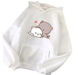 fabitto Dudu Bubu Bear Long Sleeve Fleece Hoodie Sweater Pullover Relaxed Fit Hoodie for Women, White, Large