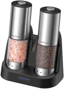 Rechargeable Salt and Pepper Grinder Set with Energy-Storing Charging Base, LED Display, Electric Salt and Pepper Shakers with 5 Adjustable Coarseness Levels, One-Hand Operation, 4.05Oz Large Capacity