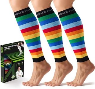 NEWZILL Calf Compression Sleeve for Men & Women | Footless Compression Socks for Shin Splint Relief, Varicose Veins | Leg Sleeve for Running, Travel, Nursing, Work, Fitness (Rainbow 3Pairs XXL)