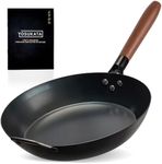 YOSUKATA Coating-Free Carbon Steel Pan - Durable 30 cm Frying Pan for Cooking Healthy Meals - Skillet with Removable Heat-Resistant Wooden Handle Fit for Induction, Electric, Gas Cooktops, Open Fire