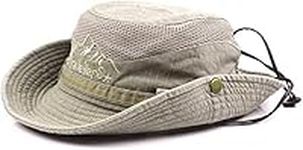 THENICE Unisex Cotton Sun Cap Outdoor Bucket Mesh Boonie Hat (S01-Khaki)