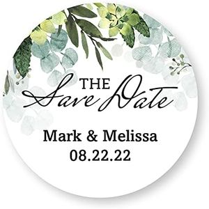 Personalized Greenery Save The Date Sheeted Address Labels / 144 Customized Wedding Labels / 1.5" Round Stickers/Elegant Design