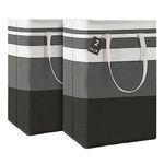 Maxsilan 80L 2-Pack Freestanding Laundry Basket with Extended Handle, Collapsible Waterproof Large Cotton Clothes Hamper Storage Basket, Gradient Grey