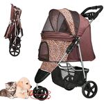 LPOTIUS Pet Stroller for Medium Small Dogs and Cats, Folding Puppy Stroller Dog Cat Cage Jogger Stroller with Cup Holder and Storage Basket, 3 Wheels, Leopard Print