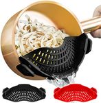 AUOON Clip on Strainer, Fits for All Pots Pans, Silicone Colander, Food Strainer for Pasta, Spaghetti, Ground Beef Grease, Heat Resistant Silicone, Easy to Use and Store, Dishwasher Safe (BlackRed)