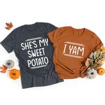 YZMI Couples Matching Shirts Halloween Thanksgiving Christmas Couples Tshirt for Husband and Wife, 11_women_brown, Medium