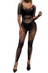 FIHA Woman's Polyamide Elastane Full Body Stockings (MS-4009_BK, Black, Free Size)