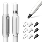 araree A-Clip & Silicone Caps Compatible with Apple Pencil 1st,2nd Generation Hard Clip for Apple Pencil (Clear + White), Silicone Nibs Caps Writing Protection Accessories (9 PCS, Black+White+Clear)