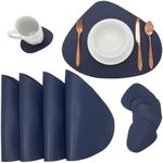 Faux Leather Placemats Set of 4, Table Mats with 4 Wedge Coasters for Kitchen Dinning Tables (Navy Blue, 8 Pieces)