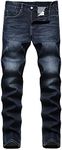 Qazel Vorrlon Men's Dark Blue Skinny Stretch Jeans Slim Fit Ripped Jeans Destroyed Distressed Pants,Dark Blue_082,38