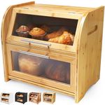 Arise Stylish Bamboo Bread Box for Kitchen Countertop, Extra Large 2-Shelf Wooden Bread Storage Container with Clear Windows and Air Vents Keep Bread, Bagels and Rolls Fresh, Self Assembly