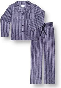 PajamaGram Kids Pajamas - Boys PJ, Navy Geo Button-Front PJ, 10