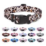 Suredoo Adjustable Nylon Dog Collar with Patterns, Soft Comfy Pet Collar for Small Medium Large Dogs (L, Leopard)