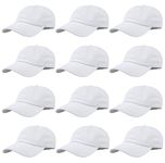 Gelante Baseball Caps Hats 100% Cotton Plain Blank Adjustable Size Wholesale Bulk of 12 Pack, White, One Size