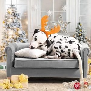 dCee Medium Pet Sofa - Dog Sofa, Holds 70 Lbs, 33 in. Soft Velvety Pet Couch for Comfort Sleep and Joint Support, Dark Grey