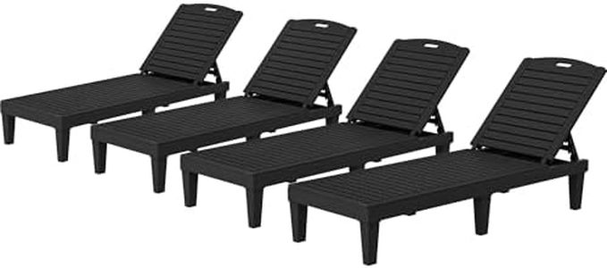 YITAHOME Outdoor Chaise Lounge Chair, Plastic Pool Chaise Lounge with 5-Position Backrest, Easy Assembly & Waterproof for Patio & Poolside, Set of 4, Black
