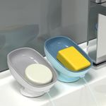 Soap Dish with Drainage,Plastic Soap Bar Holder,Shower Soap Box,Suction Soap Tray,Suitable for Bathroom, Kitchen,Easy Cleaning (2 pcs)