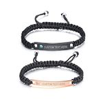 VNOX 2PCS Customised Handmade Braided Nylon Rope His and Her Stainless Steel 3A Cubic Zirconia Couple Bracelet for Men Women,Free Engraving