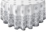 Newbridge Mykonos Grey Mediterranean Tile Bordered Fabric Tablecloth - Grey Medallion Print Indoor/Outdoor, Stain Resistant, No-Iron Tablecloth, 60 Inch x 84 Inch Oval