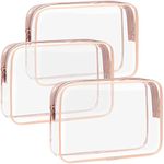 F-color TSA Approved Toiletry Bag 3 Pack Clear Toiletry Bags - Clear Makeup Cosmetic Bags for Women Men, Quart Size Travel Bag, Carry on Airport Airline Compliant Bag, Rose Gold