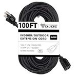 YOJOE 100 Foot Black Outdoor Extension Cord - 16/3 SJTW Waterproof Extension Cable with 3 Prong Grounded Plug - 16 Gauge Extension Cord for Garden, Lawn, Yard Decorations Outdoor - UL Listed