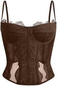 Dealmore Corset Tops For Women Going Out Lace Mesh Date Night Top Spaghetti Strap Party Club Fall Outfits Clothes Fashion 2024 Brown Large